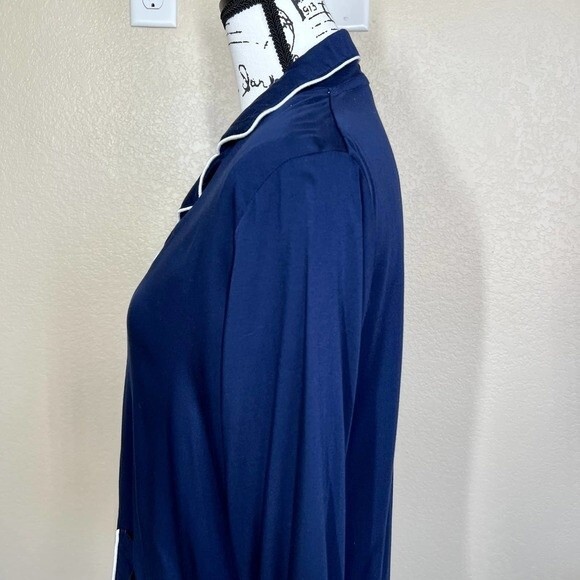 Splendid Navy top women button up shirt Long sleeve Piped Woven PJ size S sleep - Picture 12 of 13
